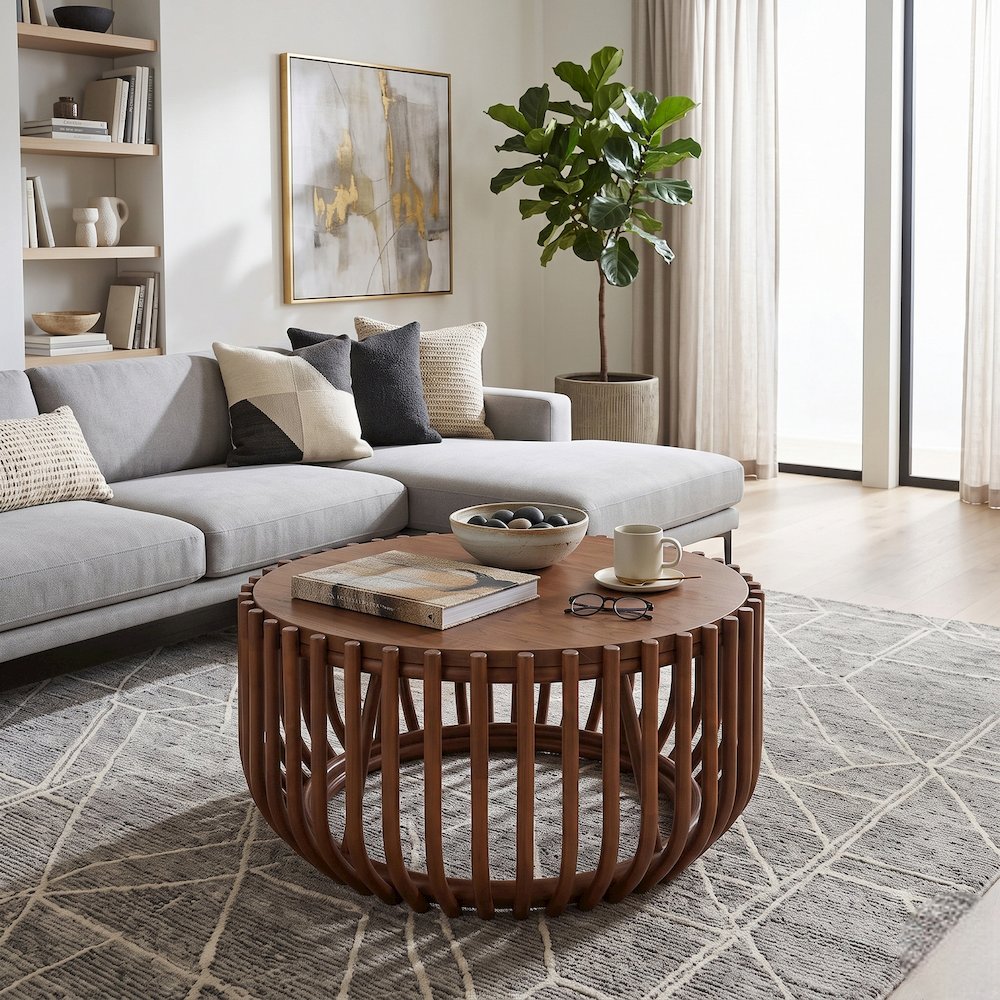 Bexa Coffee Table - Cane Brown Rattan Base - Wood Top