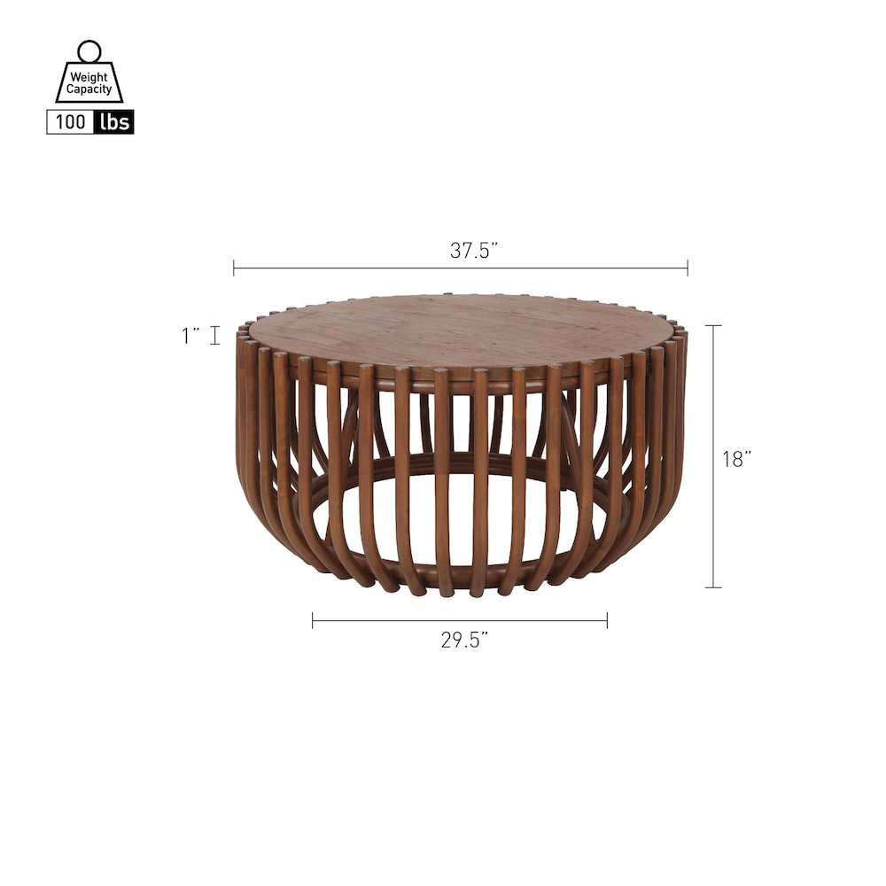 Bexa Coffee Table - Cane Brown Rattan Base - Wood Top