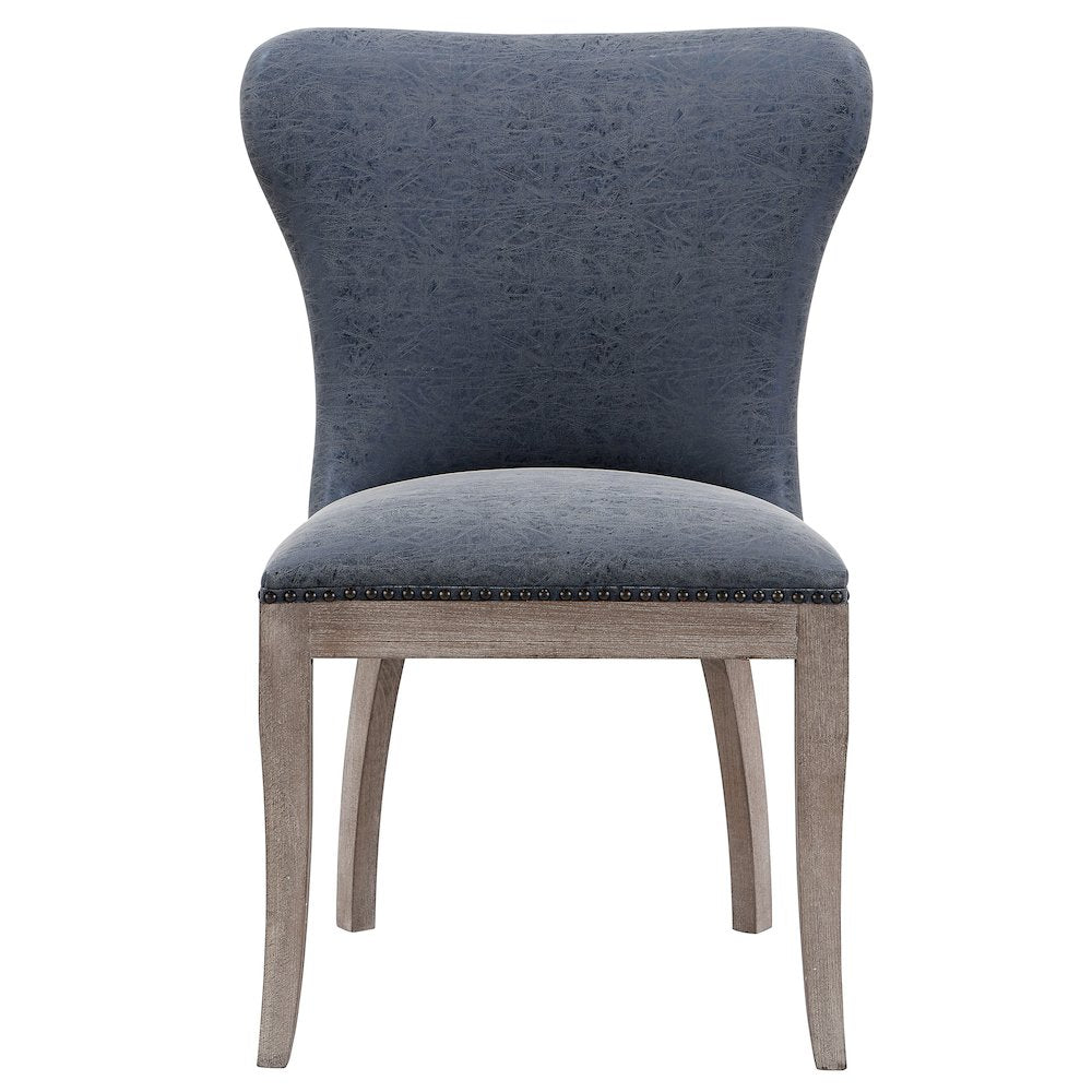 Dorsey Faux Leather Dining Side Chair Drift Wood Legs, (Set of 2)