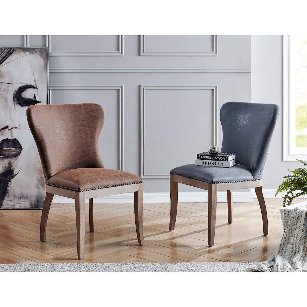 Dorsey Faux Leather Dining Side Chair Drift Wood Legs, (Set of 2)