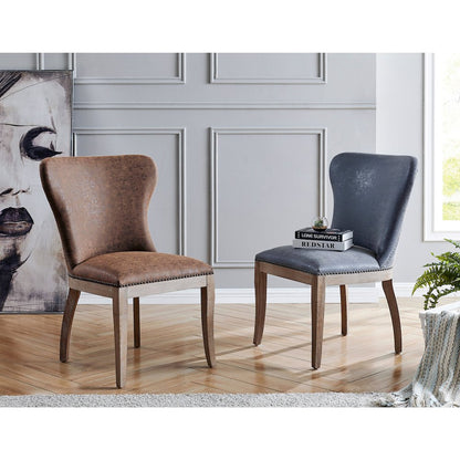 Dorsey Faux Leather Dining Side Chair Drift Wood Legs, (Set of 2)