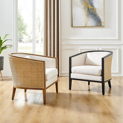 Tillman Linen Accent Arm Chair w/ Rattan