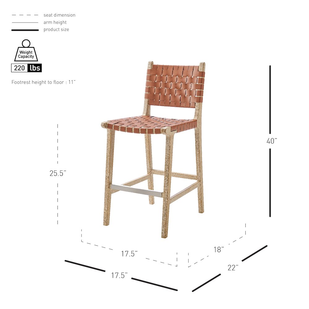 Marco Faux Leather Counter Stool Drift Wood Frame