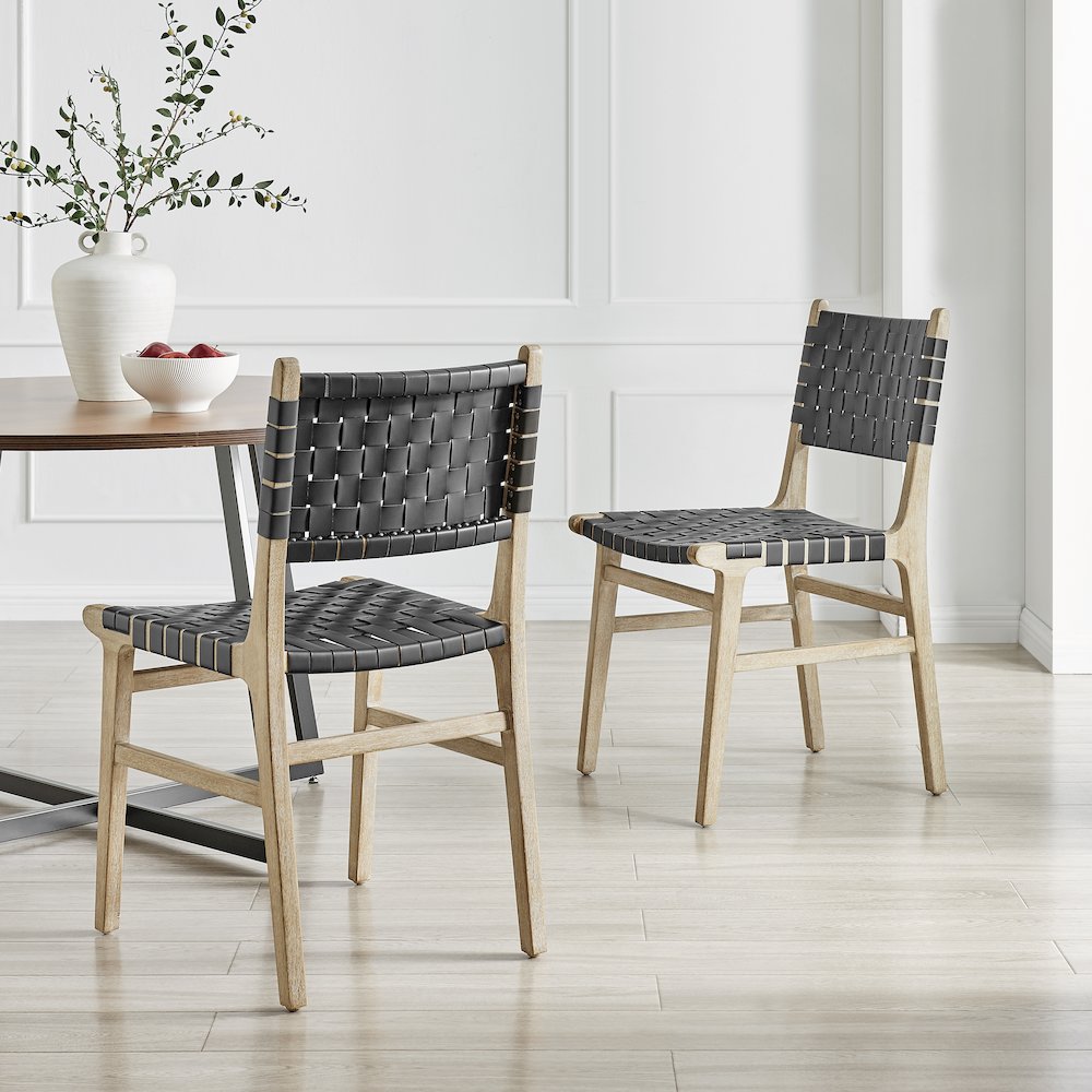 Marco Faux Leather Dining Side Chair Drift Wood Frame, (Set of 2)
