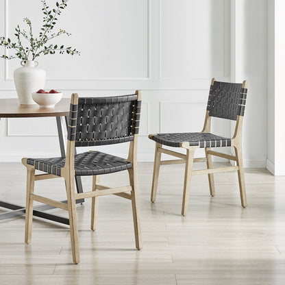 Marco Faux Leather Dining Side Chair Drift Wood Frame, (Set of 2)