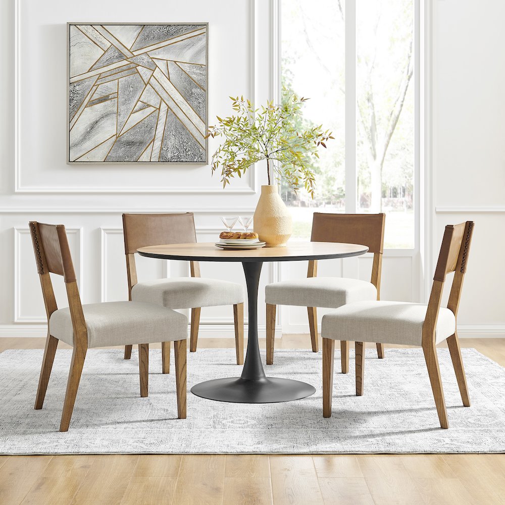 Kylo Faux Leather/Linen Dining Side Chair, (Set of 2)