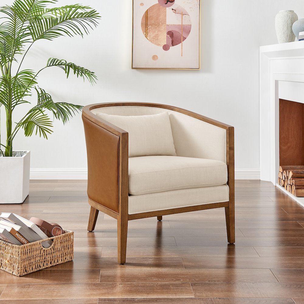 Tillman Faux Leather/Linen Accent Arm Chair
