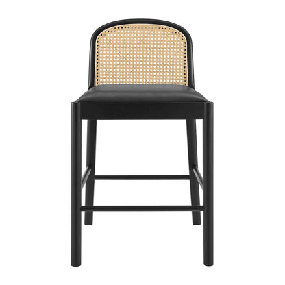 Donna Faux Leather Rattan Counter Stool, (Set of 2)