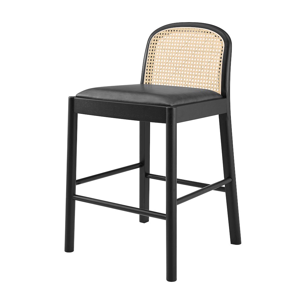 Donna Faux Leather Rattan Counter Stool, (Set of 2)