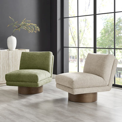Zenda Chenille Swivel Accent Chair w/ Wooden Base