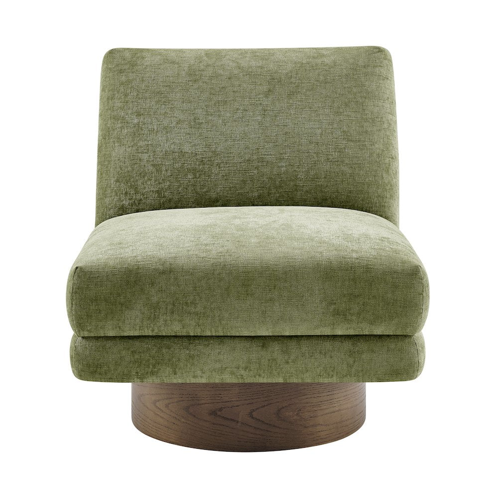 Zenda Chenille Swivel Accent Chair w/ Wooden Base