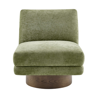 Zenda Chenille Swivel Accent Chair w/ Wooden Base