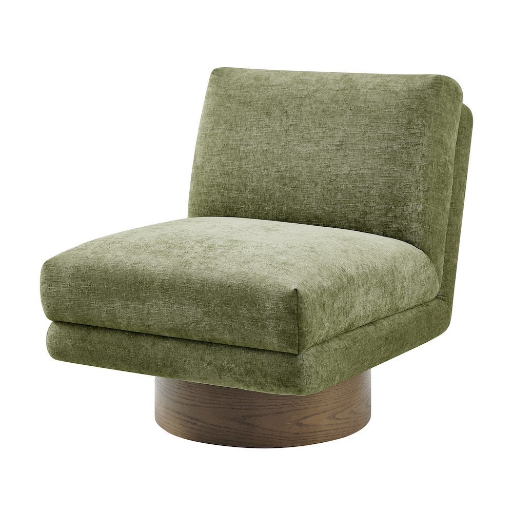 Zenda Chenille Swivel Accent Chair w/ Wooden Base