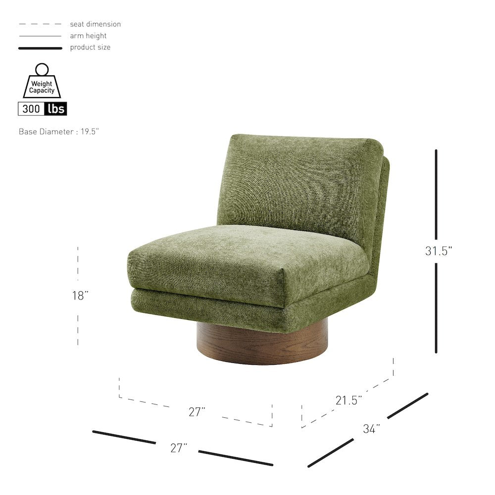 Zenda Chenille Swivel Accent Chair w/ Wooden Base