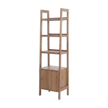 Solid Acacia Wood Tall Bookcase with Open Shelves and Cabinet Door with Storage