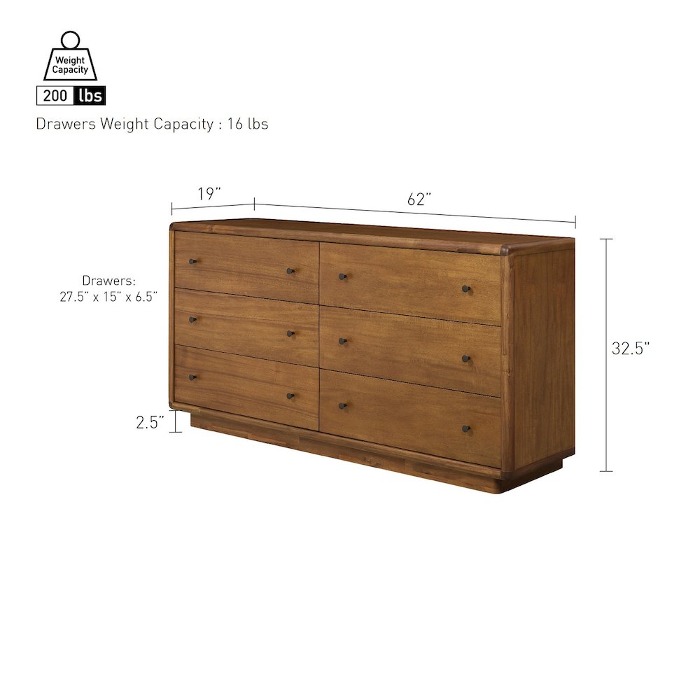 Rosette 6-Drawer Dresser - Hazelnut Brown