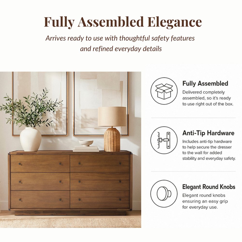 Rosette 6-Drawer Dresser - Hazelnut Brown