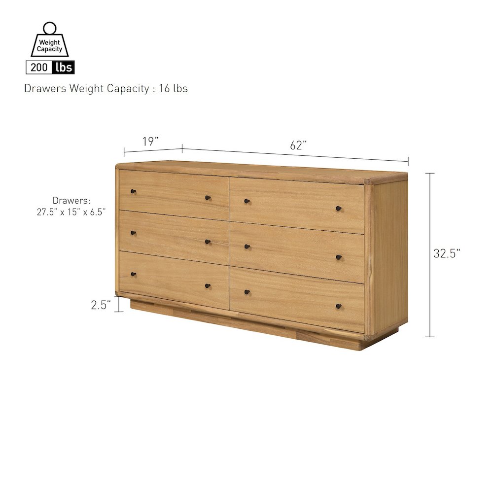 Rosette 6-Drawer Dresser - Light Natural