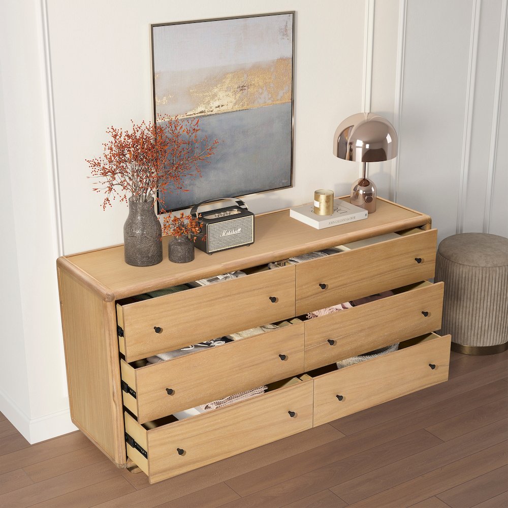 Rosette 6-Drawer Dresser - Light Natural