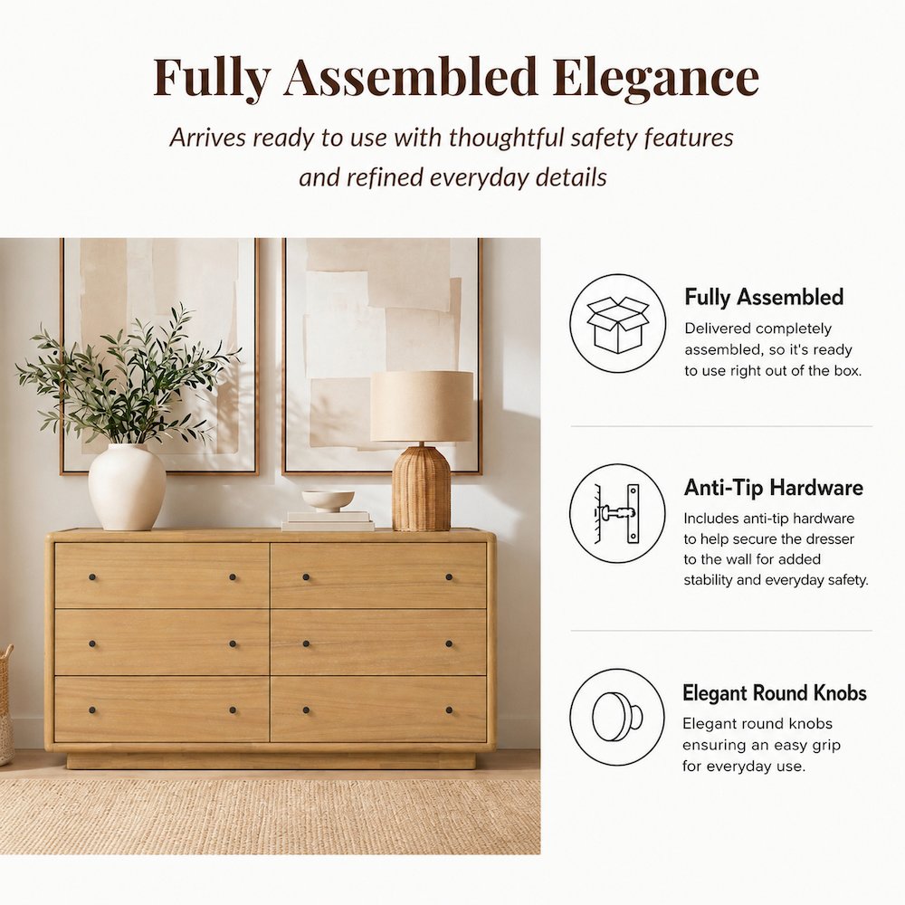 Rosette 6-Drawer Dresser - Light Natural