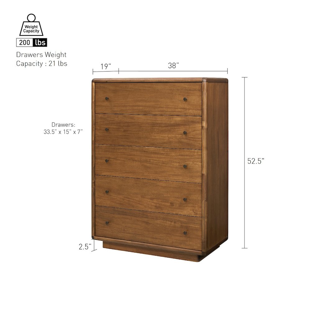Rosette 5-Drawer Dresser - Hazelnut Brown