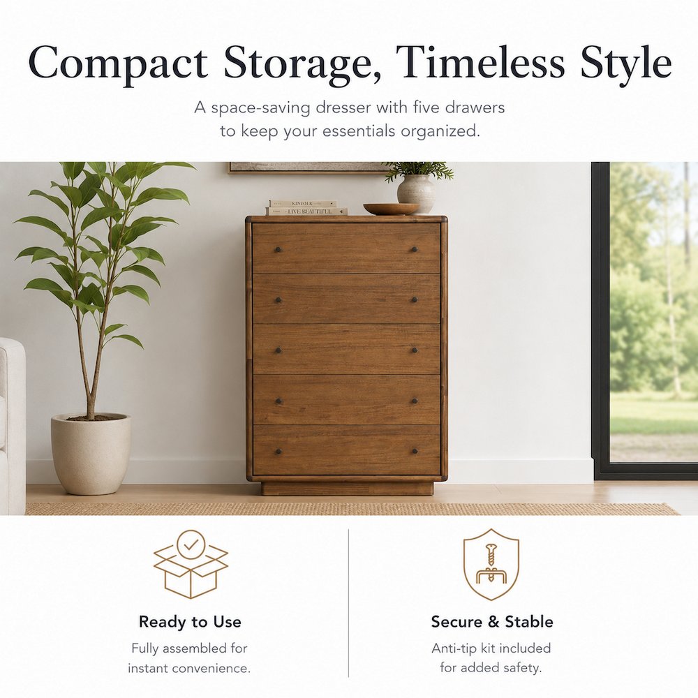 Rosette 5-Drawer Dresser - Hazelnut Brown