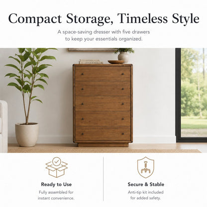 Rosette 5-Drawer Dresser - Hazelnut Brown