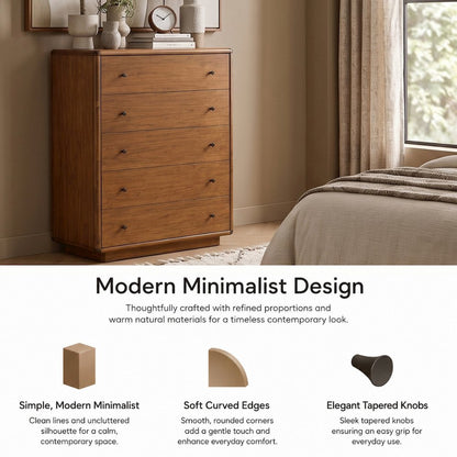 Rosette 5-Drawer Dresser - Hazelnut Brown