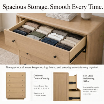 Rosette 5-Drawer Dresser - Light Natural