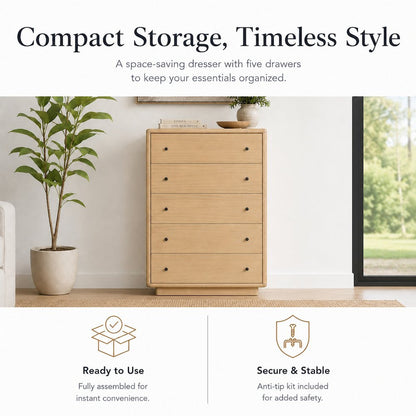 Rosette 5-Drawer Dresser - Light Natural