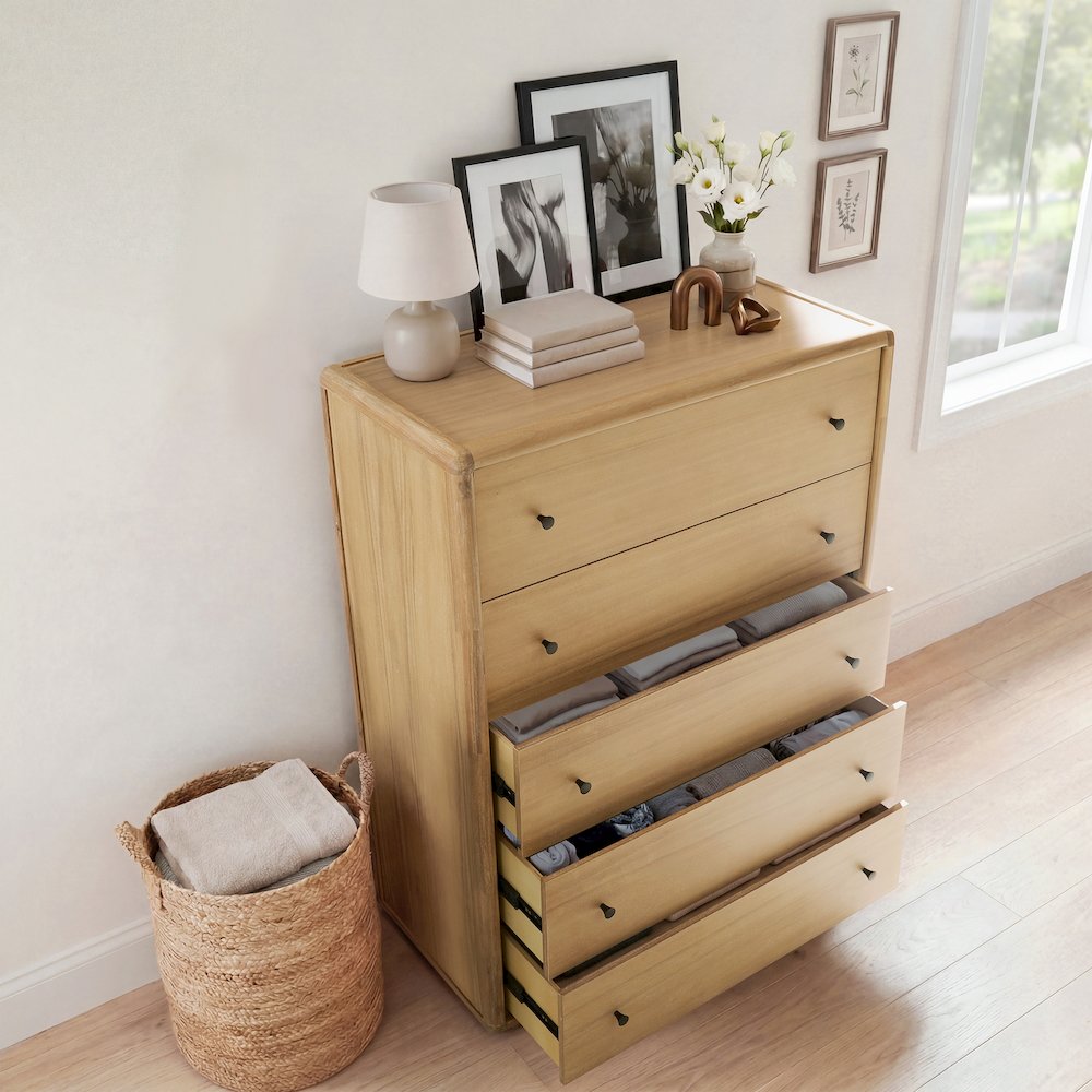 Rosette 5-Drawer Dresser - Light Natural