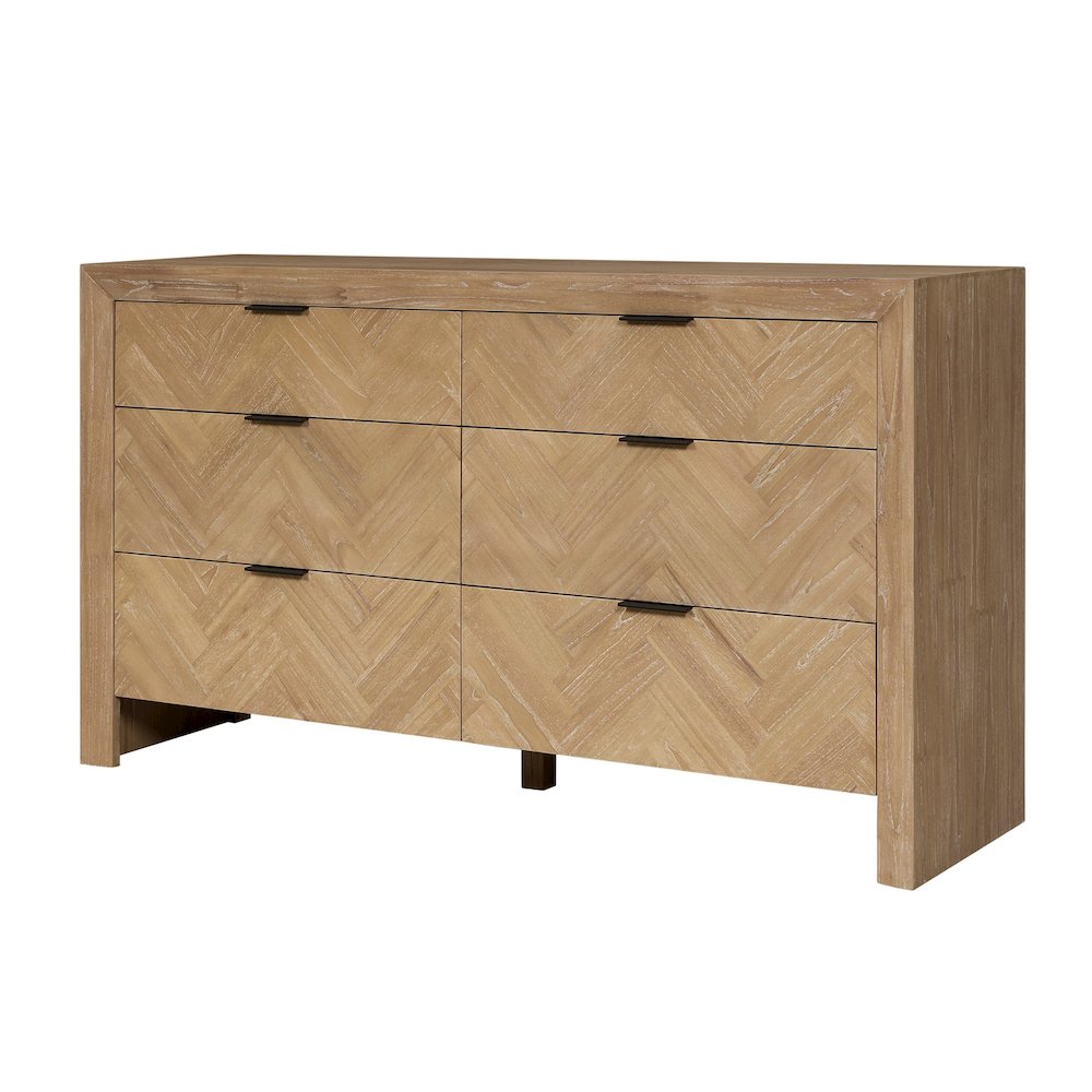 Kingston Herringbone 6-Drawer Dresser - Light Natural