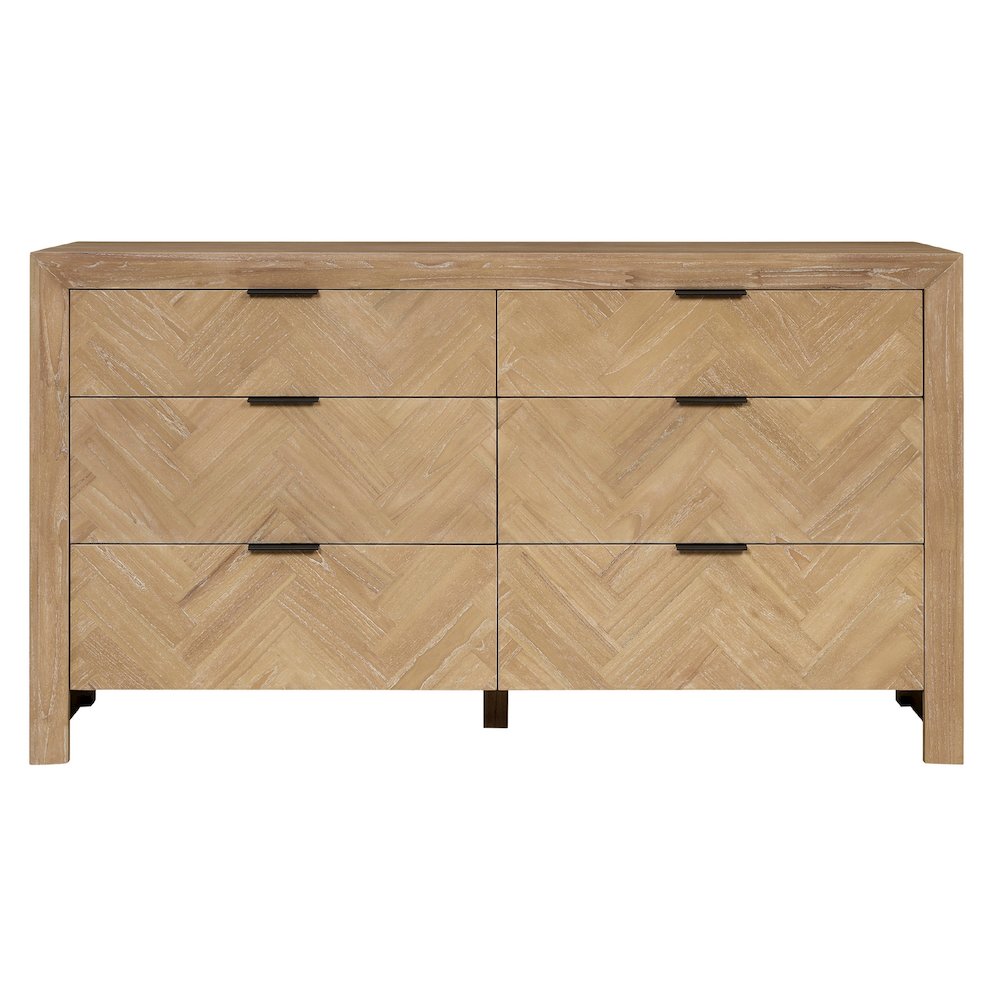 Kingston Herringbone 6-Drawer Dresser - Light Natural