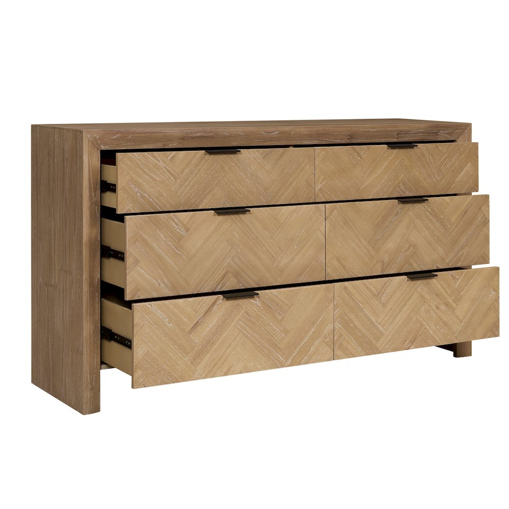 Kingston Herringbone 6-Drawer Dresser - Light Natural