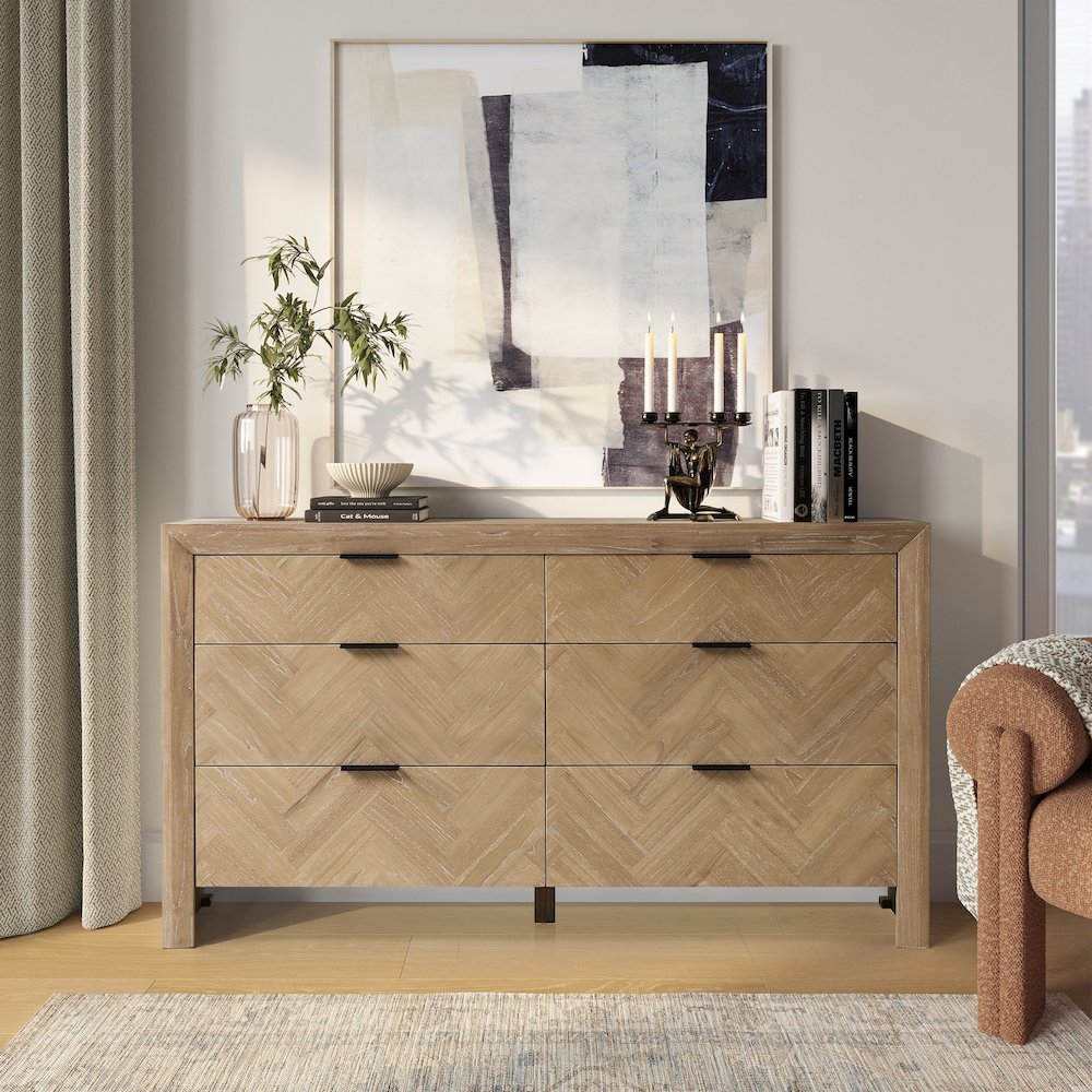 Kingston Herringbone 6-Drawer Dresser - Light Natural