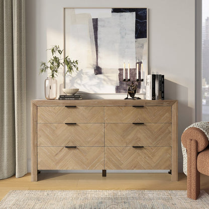 Kingston Herringbone 6-Drawer Dresser - Light Natural