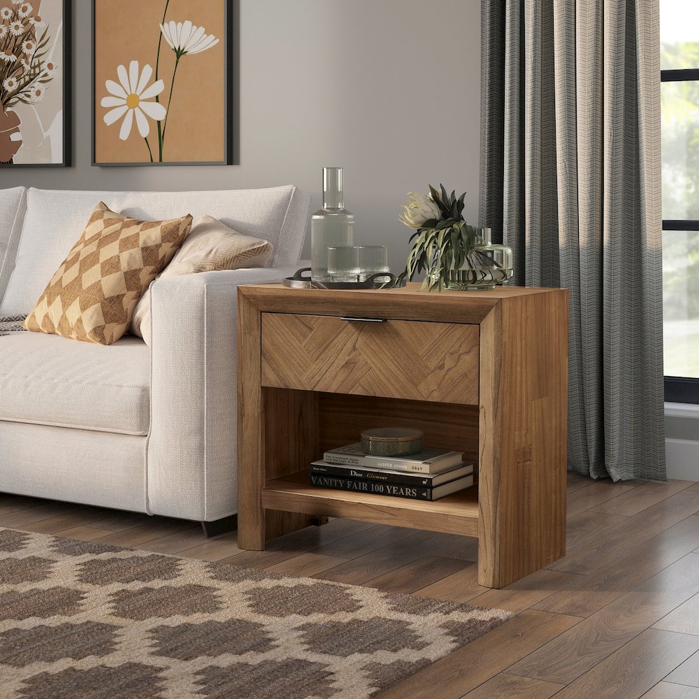 Kingston Herringbone Accent Table - Hazelnut Brown - 30"W