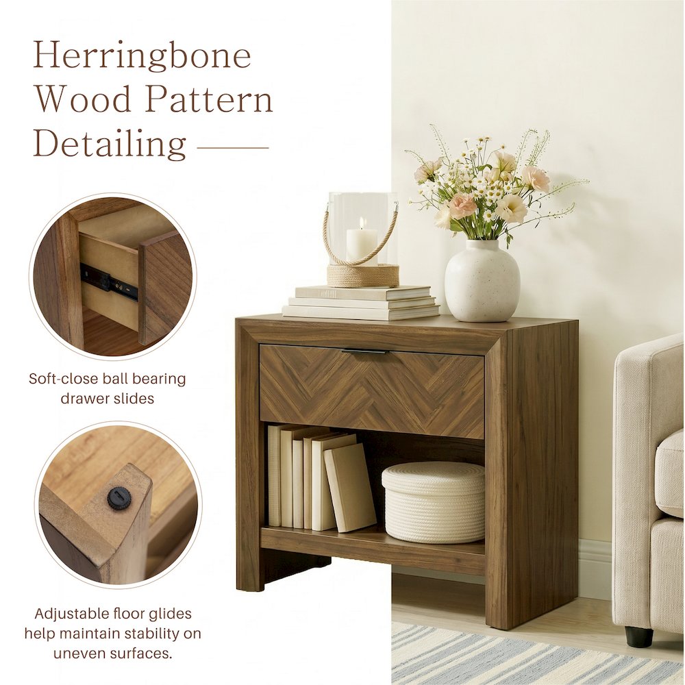 Kingston Herringbone Accent Table - Hazelnut Brown - 30"W