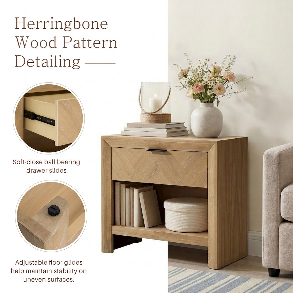 Kingston Herringbone Accent Table - Light Natural - 30"W