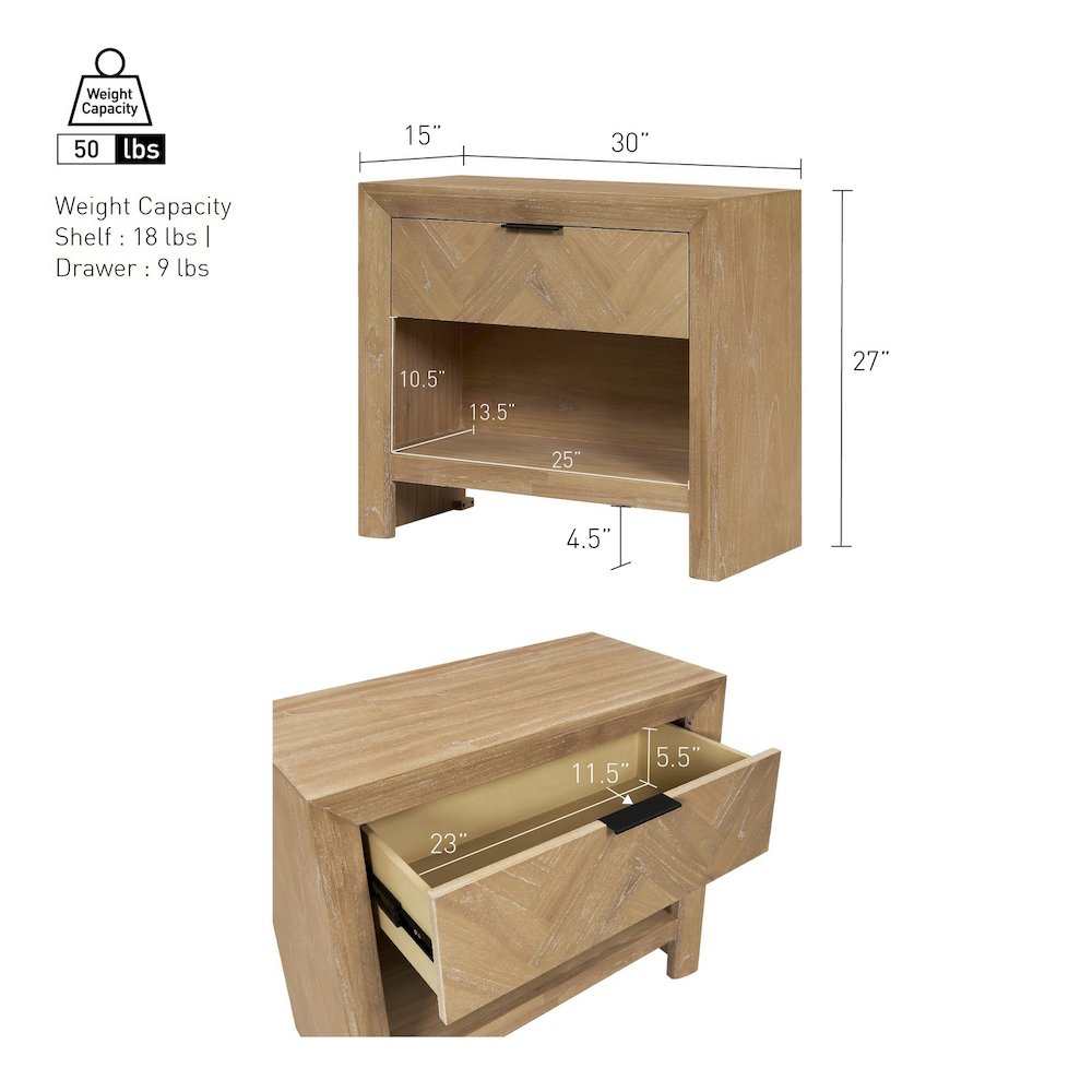Kingston Herringbone Accent Table - Light Natural - 30"W