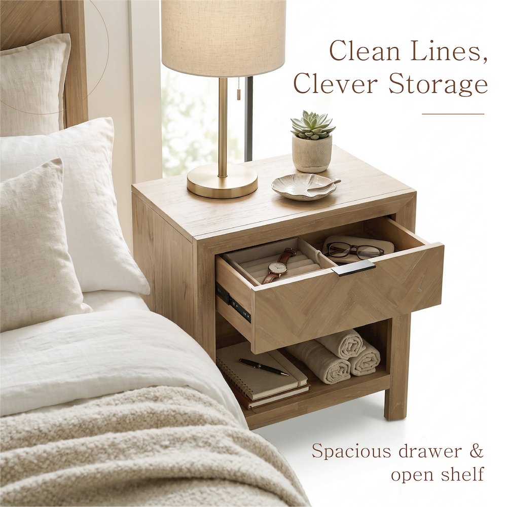 Kingston Herringbone Accent Table - Light Natural - 30"W