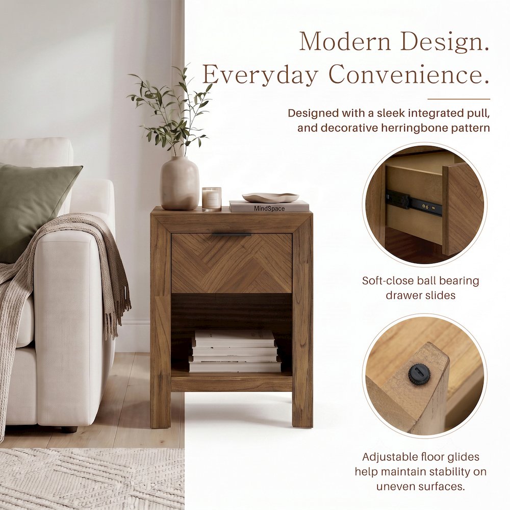 Kingston Herringbone Accent Table - Hazelnut Brown - 20"W