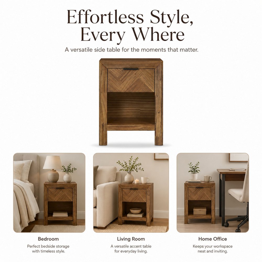 Kingston Herringbone Accent Table - Hazelnut Brown - 20"W