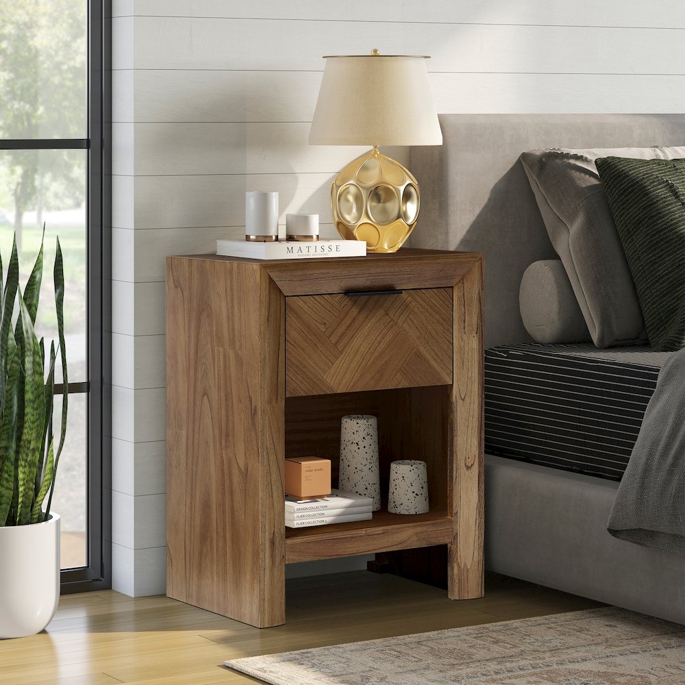 Kingston Herringbone Accent Table - Hazelnut Brown - 20"W