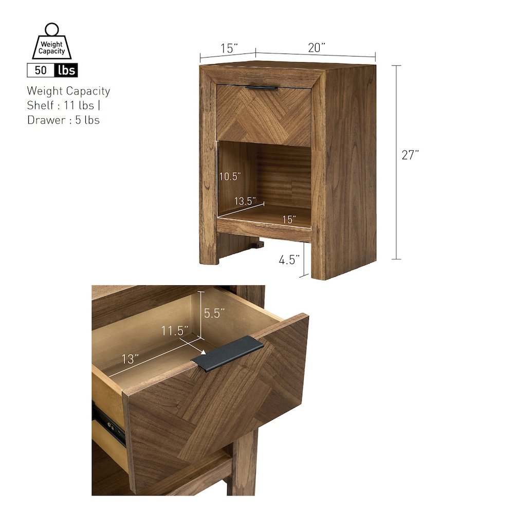 Kingston Herringbone Accent Table - Hazelnut Brown - 20"W