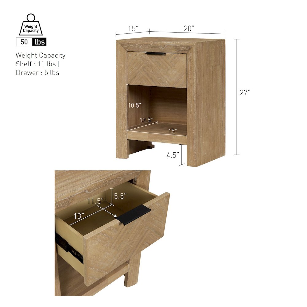 Kingston Herringbone Accent Table - Light Natural - 20"W