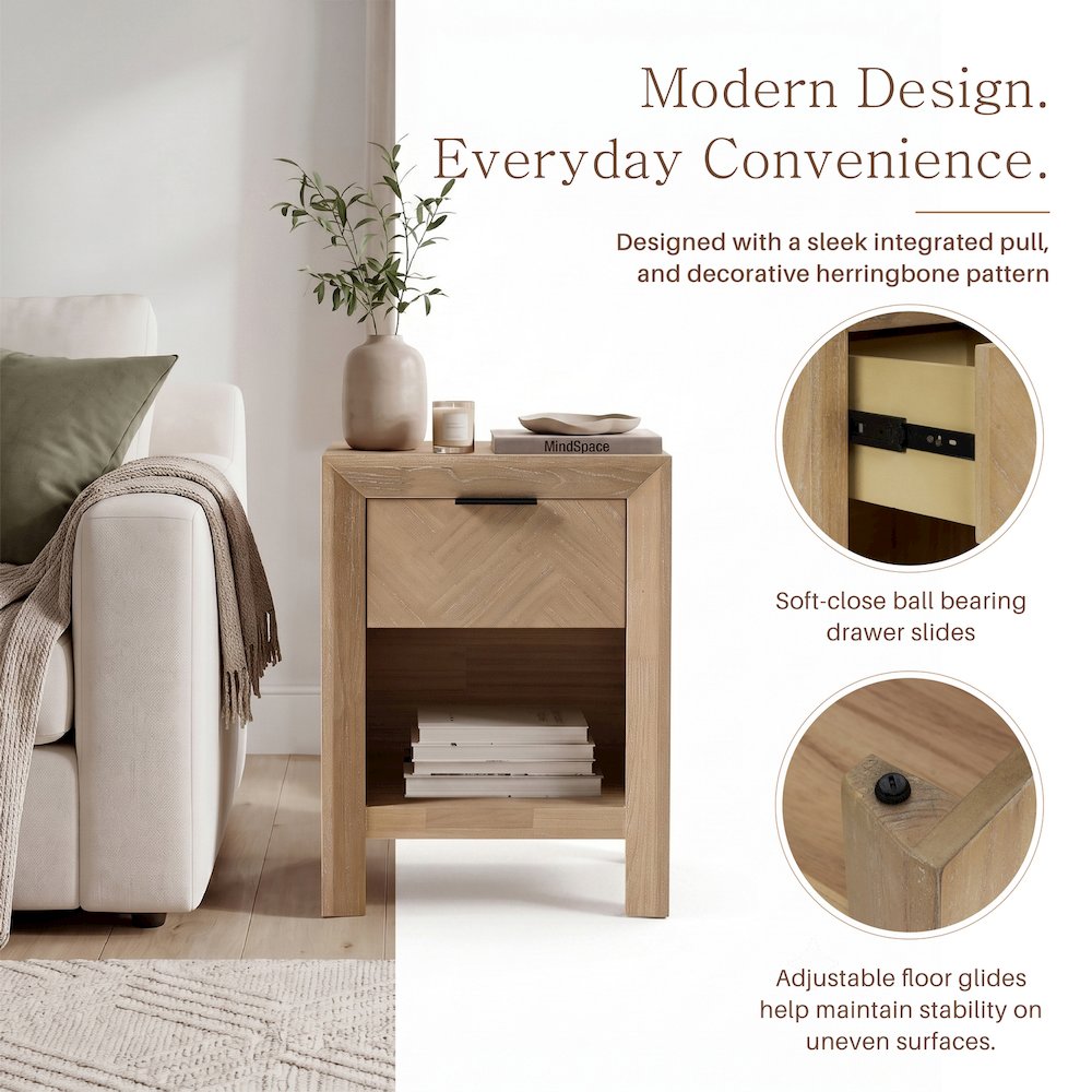 Kingston Herringbone Accent Table - Light Natural - 20"W