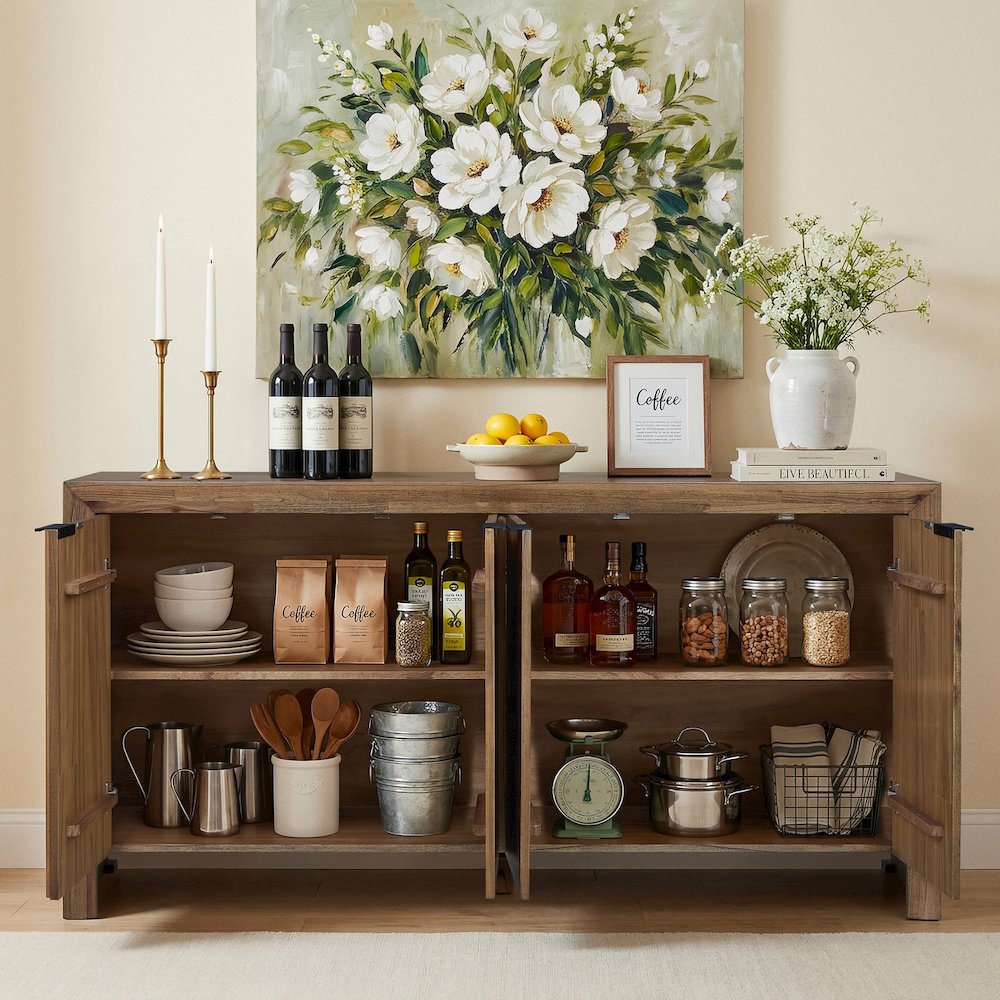 Kingston Herringbone 4-Door Sideboard - Hazelnut Brown