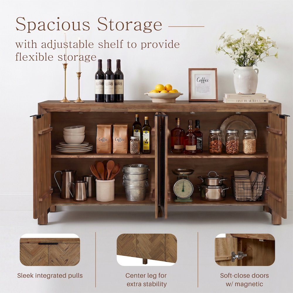 Kingston Herringbone 4-Door Sideboard - Hazelnut Brown
