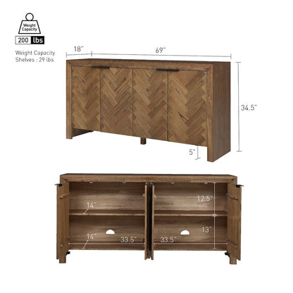 Kingston Herringbone 4-Door Sideboard - Hazelnut Brown